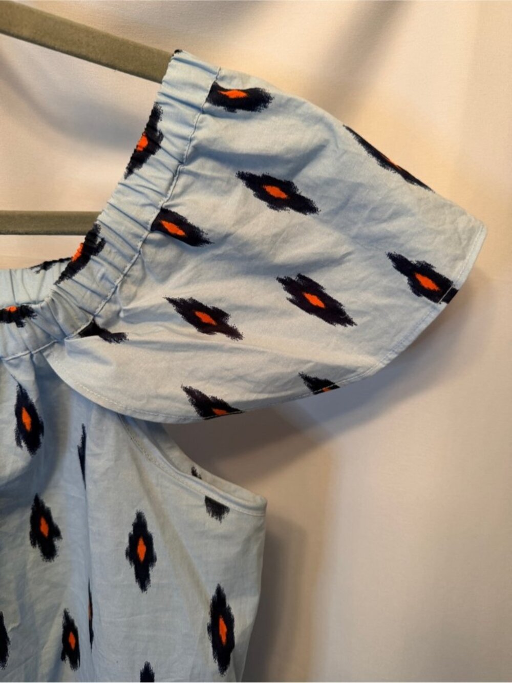 J Crew Women's Size Medium Off The Shoulder Casual Dress Ikat Light Blue Preppy